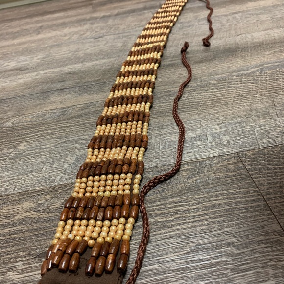 BABA CLOTHING WOOD and FAUX PEARL BOHO BEADED BELT - Picture 8 of 12